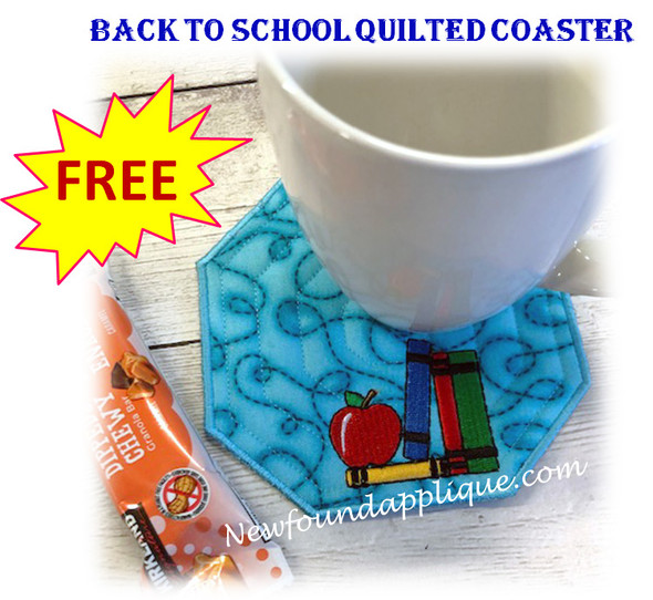 In The Hoop Back To School Quilted Coaster with Satin Edge Embroidery Machine Design