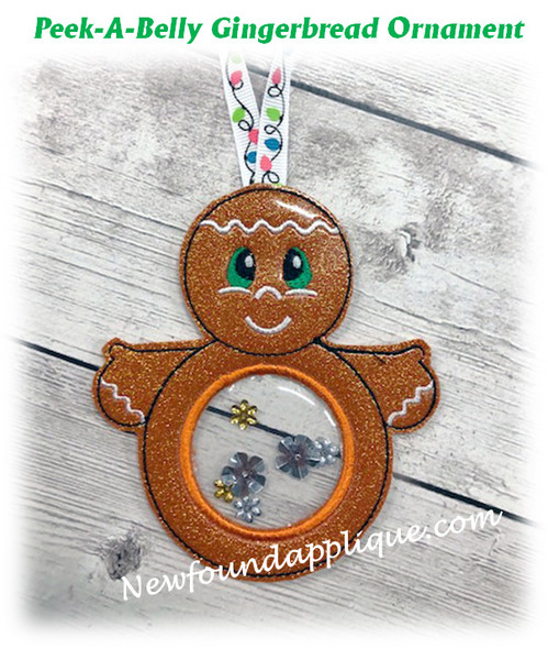 In The Hoop Peek A Belly Gingerbread Ornament Embroidery Machine Design