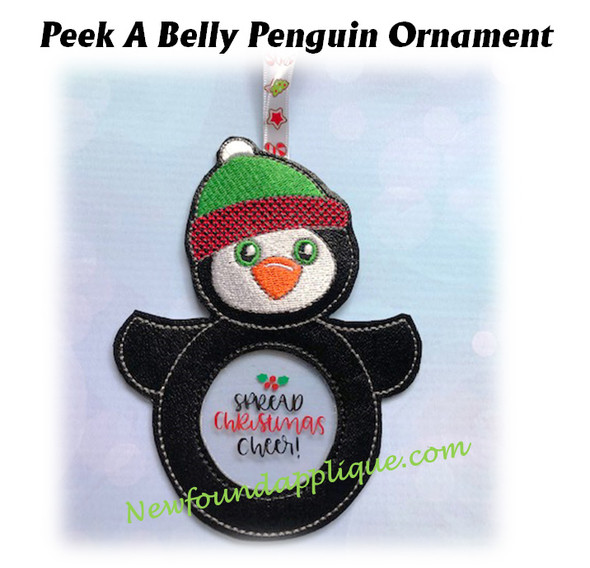 In The Hoop Peek A Belly Penguin Ornament Embroidery Machine Design