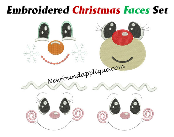 In The Hoop Embroidered Christmas Faces Embroidery Machine Design Set