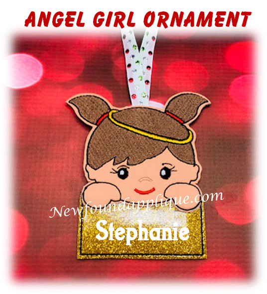 In The Hoop Angel Girl Name Ornament Embroidery Machine Design