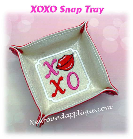 In The Hoop XOXO Snap Tray Embroidery Machine Design Set