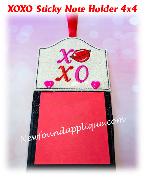In The Hoop XOXO Sticky Note Holder Machine Embroidery Design