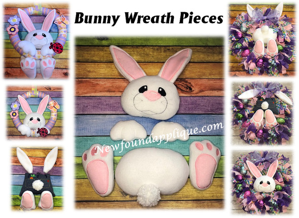 In The Hoop Bunny Wreath Head N Ears Embroidery Machine Design Set