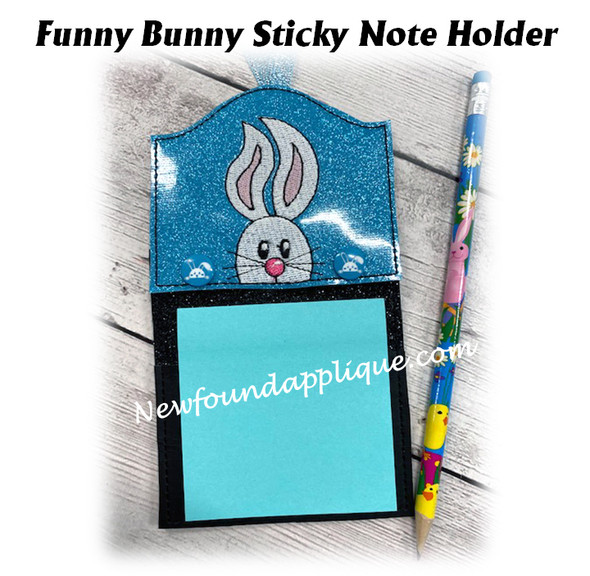 In The Hoop Funny Bunny Sticky Note Holder Embroidery Machine Design