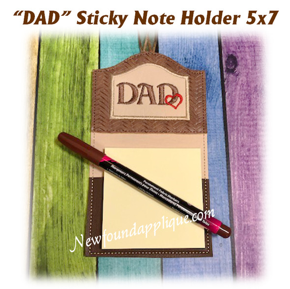 In The Hoop DAD with heart Sticky  Note Holder 5x7 Embroidery Machine Design