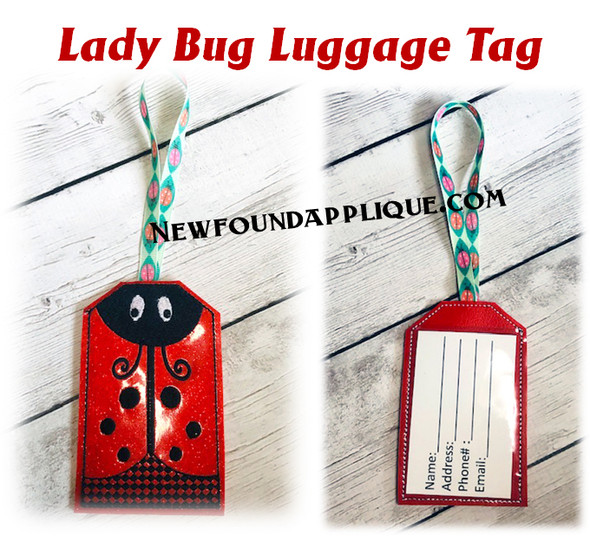 In The Hoop Lady Bug Luggage Tag Embroidery Machine Design