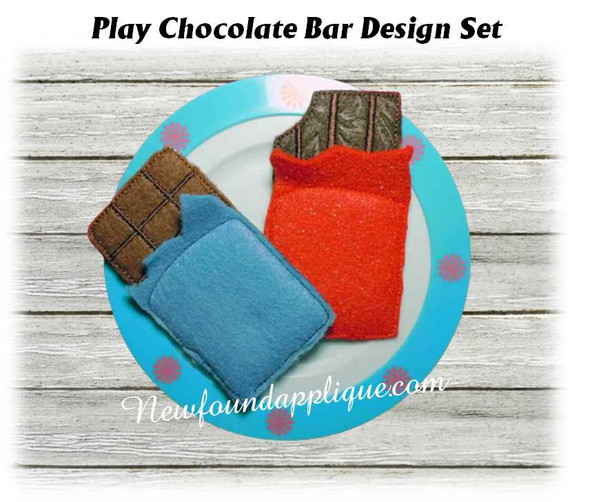 This is an in The Hoop Felt Play Chocolate Bar Embroidery Machine Design Set. These are designs that are made using an embroidery machine, stitched in the hoop to make a fun project.