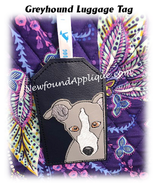 In The Hoop Greyhound Luggage Tag Embroidery Machine Design