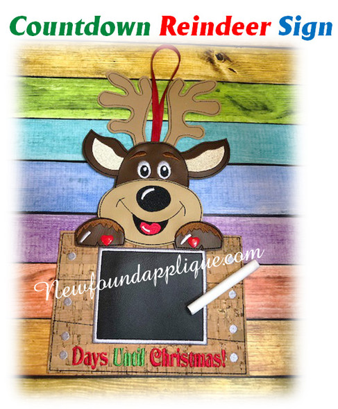 In The Hoop Reindeer Countdown Sign Embroidery Machine Design