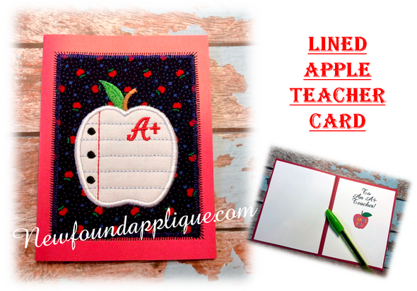 In The Hoop Lined Apple Teacher's Card Embroidery Machine Design