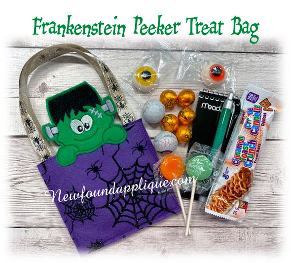In The Hoop Frankenstein Peeker Treat Bag Embroidery Machine design