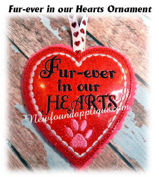 In The Hoop Fur Ever Heart Ornament Embroidery Machine Design