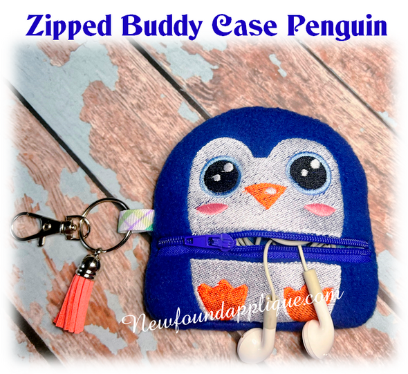 In The Hoop Zipped Buddy Penguin Embroidery Machine Design