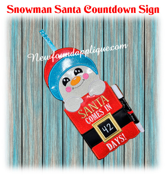In The Hoop Snowman Countdown to Santa Coming Embroidery Machine Design