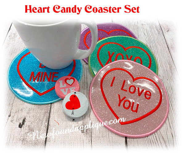 In The Hoop Heart Candy Coaster Embroidery Machine Design Set