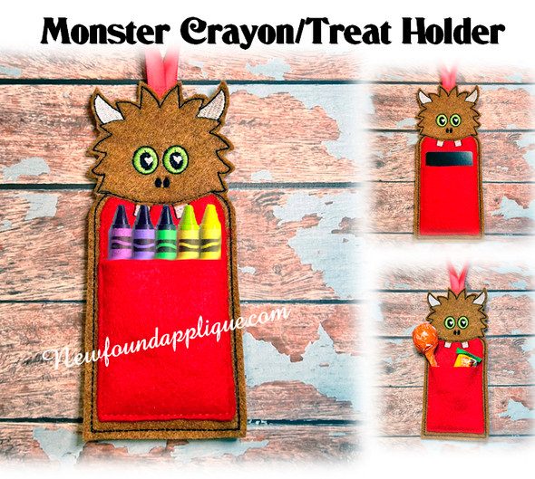 ITH Monster 1 Crayon Treat Holder Embroidery Machine Design