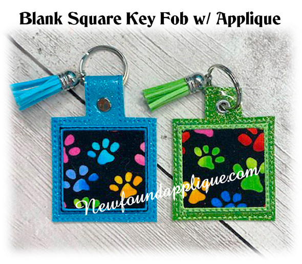 In The Hoop Blank Square Key Fob With Applique Embroidery Machine Design Set