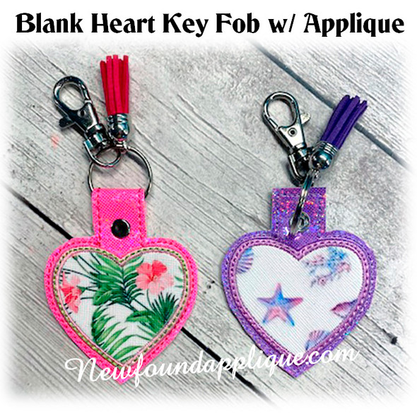 In The Hoop Blank Heart Key Fob With Applique Embroidery Machine Design Set