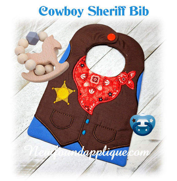 In The Hoop Cowboy Sheriff Bib Embroidery Machine Design Set