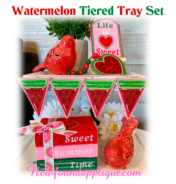 In The Hoop Watermelon Tiered Tray Embroidery Machine Design Set