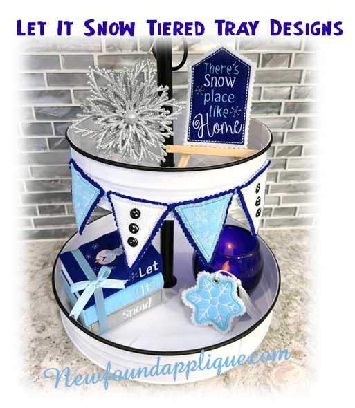 In The Hoop Let It Snow Tiered Tray Embroidery Machine Design Set