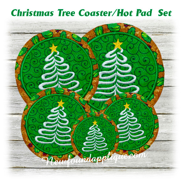 In The Hoop Tree Coaster Hot Pad Embroidery Machine Design Set