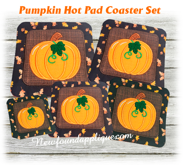 In The Hoop Pumpkin Coaster Hot Pad Embroidery Machine Design Design Set