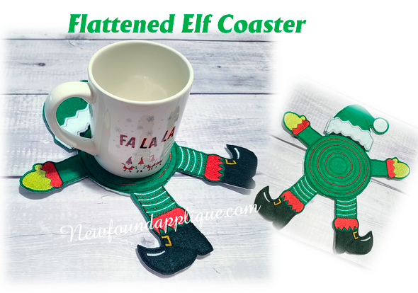 In The Hoop Elf Flattened Coaster Embroidery Machine Design
