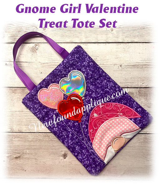 In The Hoop Gnome Girl Lined Treat Bag Tote Embroidery Machine Design