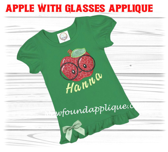 Apple With Glasses Applique