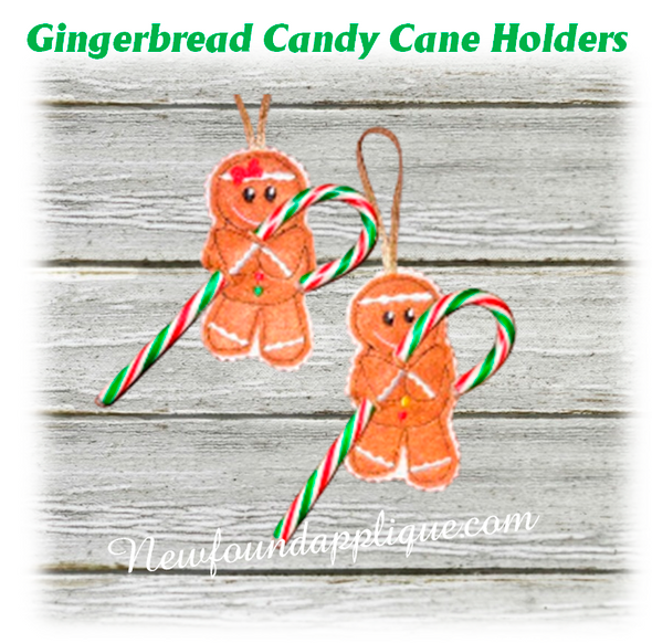 In The Hoop Gingerbread Candy Cane Holder Embroidery Machine Design Set