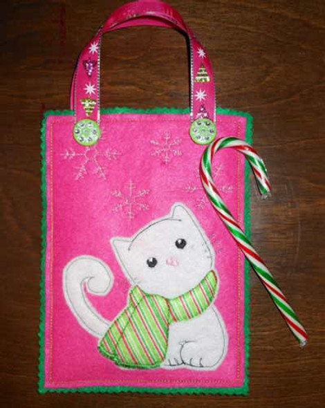 Kitty Cat Christmas Gift Bag In the Hoop Design