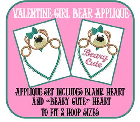 Valentine Bear Girl Applique Design Set Valentine Bear Girl Applique Design Set