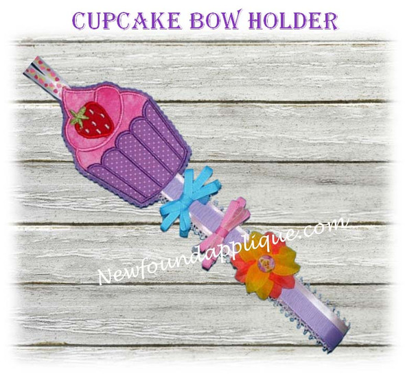 In the Hoop Strawberry Cupcake Bow Holder Embroidery Machine Design