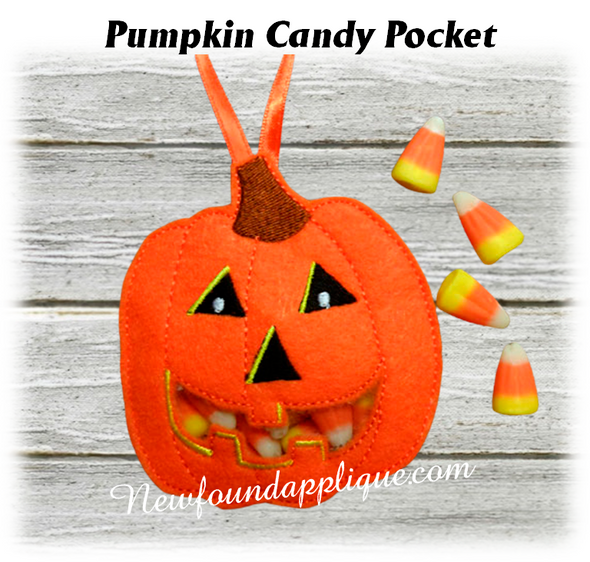 In The Hoop Pumpkin Candy Pocket Embroidery Machine Design