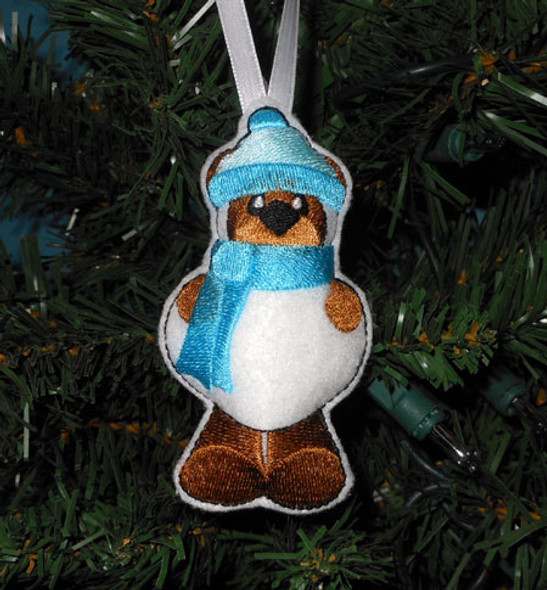 In The Hoop Christmas Bear Snowman Ornament Embroidery Machine Design
