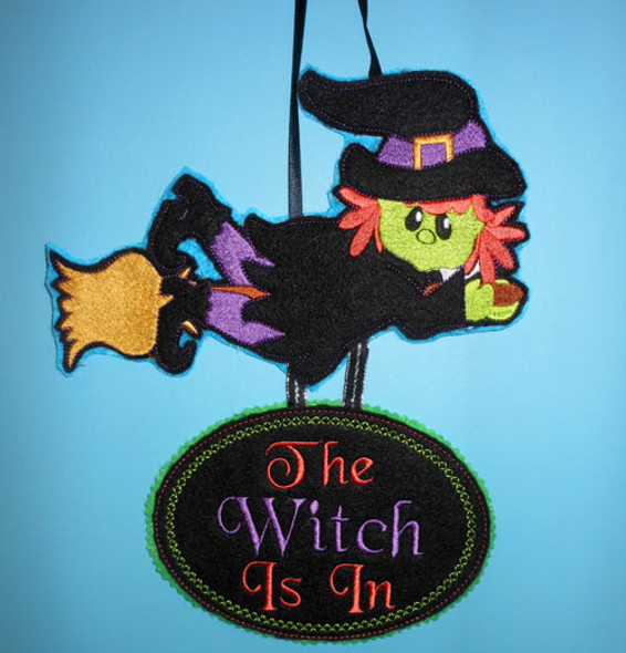 In The Hoop Halloween Witch Door Sign Embroidery Machine Design