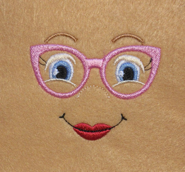 Doll Face Girl with Pink Glasses Embroidery Machine Design