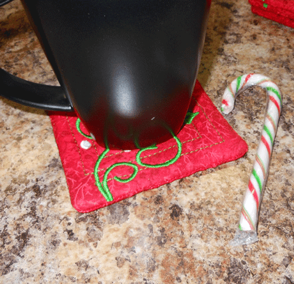 In The Hoop Coaster Christmas Swirly Embroidery Machine Design set for 4" hoop In The Hoop Coaster Christmas Swirly Embroidery Machine Design set for 4" hoop