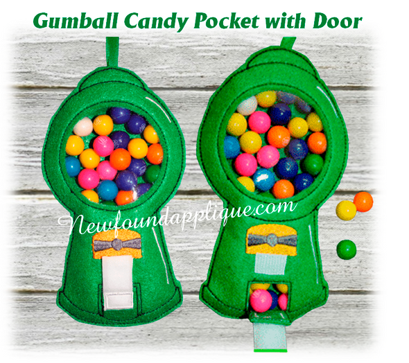 In The Hoop Gumball Machine Candy Pocket Embroidery Machine Design for 5"x7" hoop