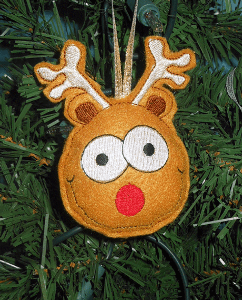 In The Hoop Rudolph Reindeer Christmas Ornament Embroidery Machine Design