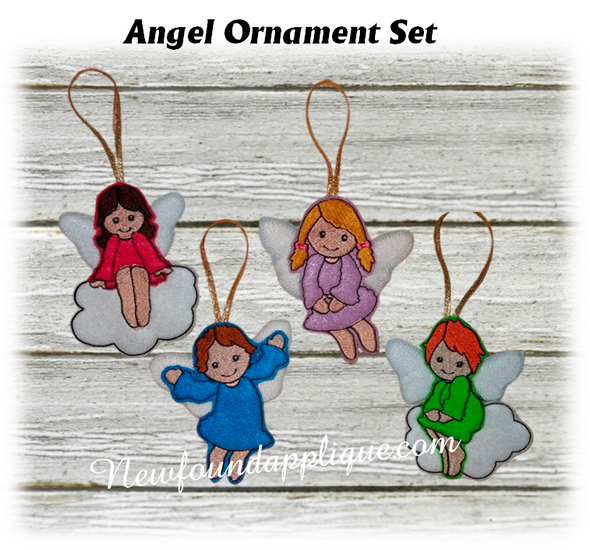 In The Hoop Angel Christmas Tree Ornament Embroidery Machine Design Set