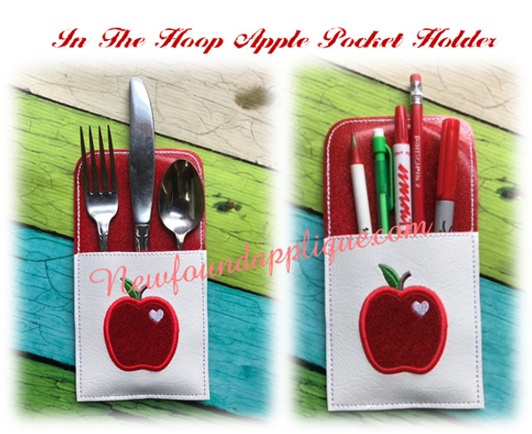 In The Hoop Apple Pocket Holder 5x7 Embroidery Machine Design