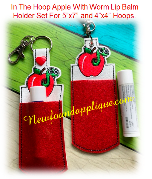 In The Hoop Apple With Worm Lip Balm Holder EMbroidery Machine Design