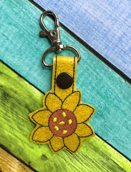 In The Hoop Sunflower Snap Key Fob Embroidry Machine Design