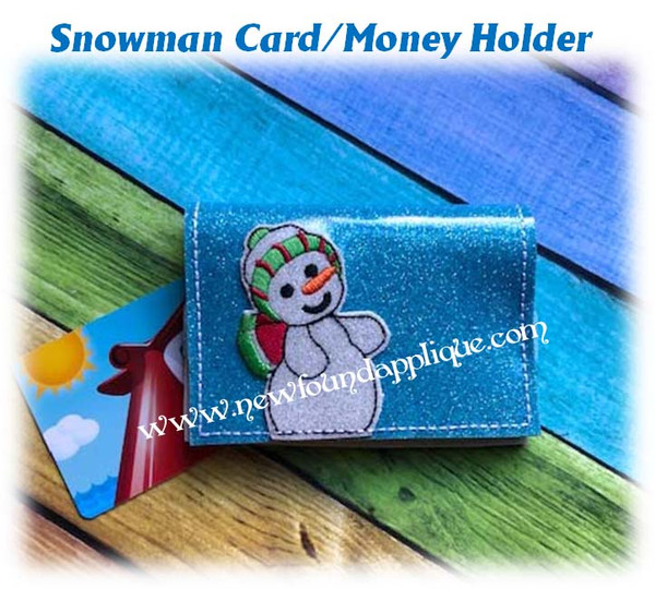 In The Hoop Snowman Folded Card Holder Embroidery Machine Design