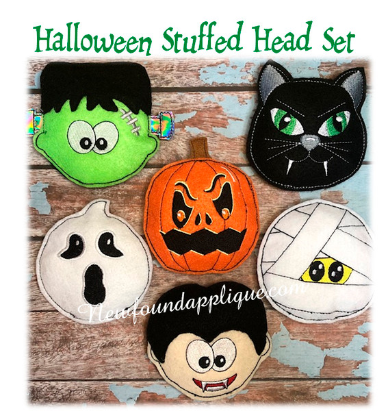 In The Hoop Stuffed Halloween Heads Embroidery Machine Design Set