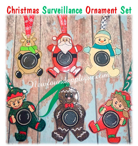 In The Hoop Christmas Surveillance Camera Ornament Embroidery Machine Design Set