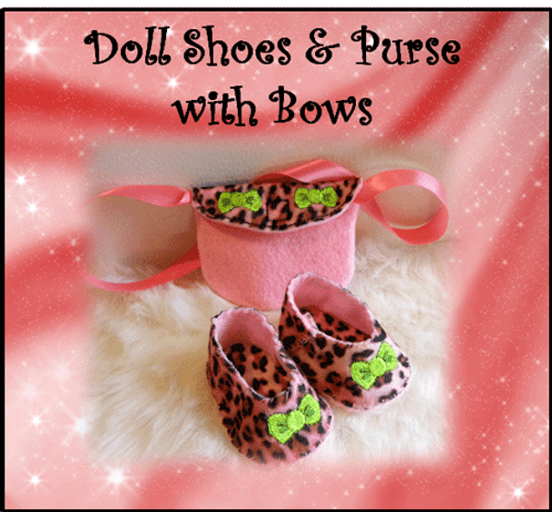 Felt Doll Shoes and Purse With Bow Embroidery Machine Design Set